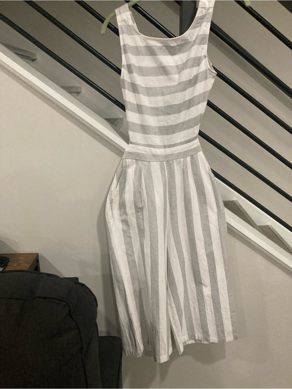 Fancyinn Striped Wide-Leg Cutout Jumpsuit - White & Gray - Picture 3 of 7